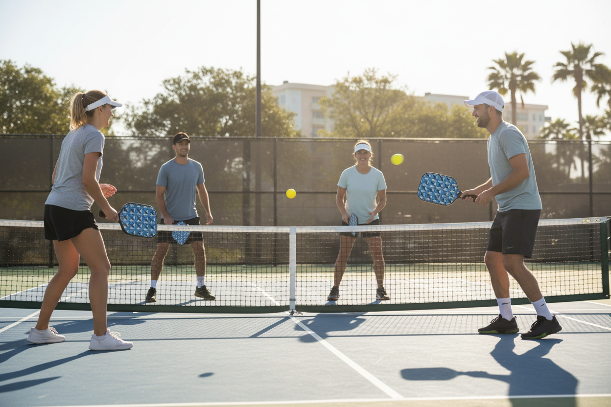 Dog pickleball paddles in action on outdoor court